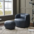 Elmer Faux Leather Ottoman – Round Navy Ottoman | Decorative Ottoman | Kinwell Furniture | Modern Faux Leather Furniture